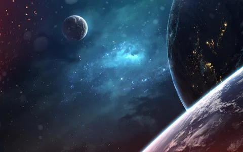 Planets and clouds of star dust . Deep space image, science fiction fantasy in Stock Illustration