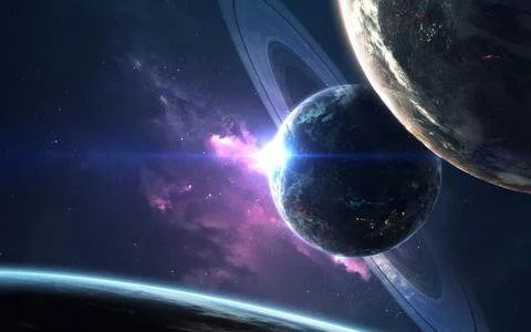 Planets and clouds of star dust . Deep space image, science fiction fantasy in Illustrazione stock