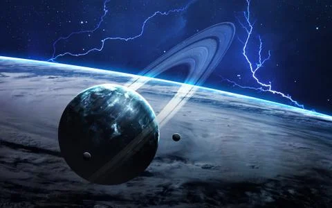 Planets and lightnings Foto stock