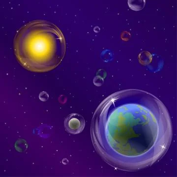 Planets and sun in bubbles Stock Illustration