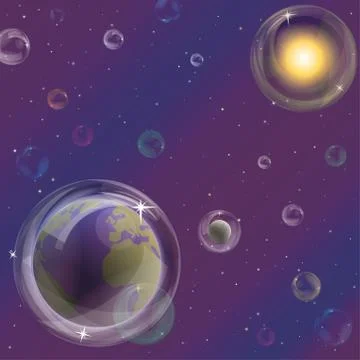 Planets and sun in bubbles Stock Illustration