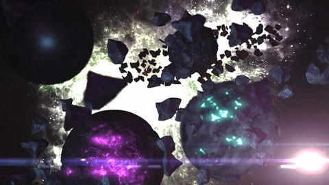 Planets With Asterodis In An Unknown Galaxy. Futuristic style Stock Footage 122592873