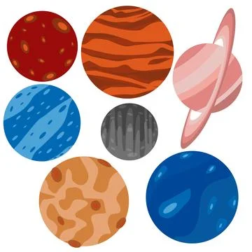 Planets collection of the solar system isolated vector illustration on white Stock Illustration