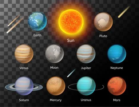 Planets colorful vector set on dark background Stock Illustration