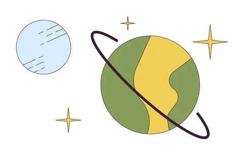 Planets in deep space 2D linear cartoon objects set Stock Illustration
