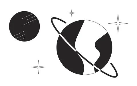 Planets in deep space black and white 2D line cartoon object set Stockillustratie