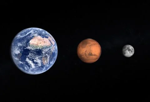 Planets earth and mars and moon Stock Illustration
