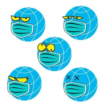 Planets emoticons in masks Stock Illustration