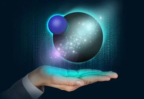 Planets floats on the hand Foto stock