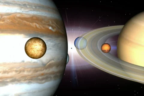 Planets fly through NTSC Video stock 110731