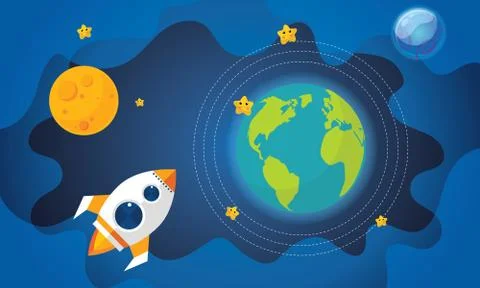 Planets in galaxy with smiling stars vector illustration. Stock Illustration