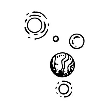 Planets line art. Celestial body with satellites. Cosmic matter of the galaxy Stock Illustration