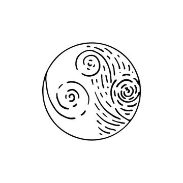 Planets line art. Celestial body with a dark side. Cosmic matter of the galax Stock Illustration