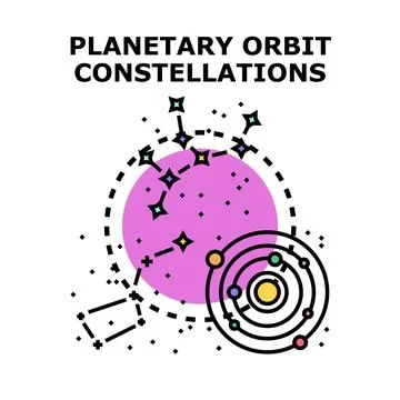 Planets orbiting in solar system with constellations Stock Illustration
