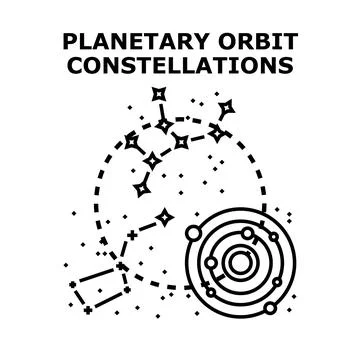 Planets orbiting in solar system with constellations Stock Illustration