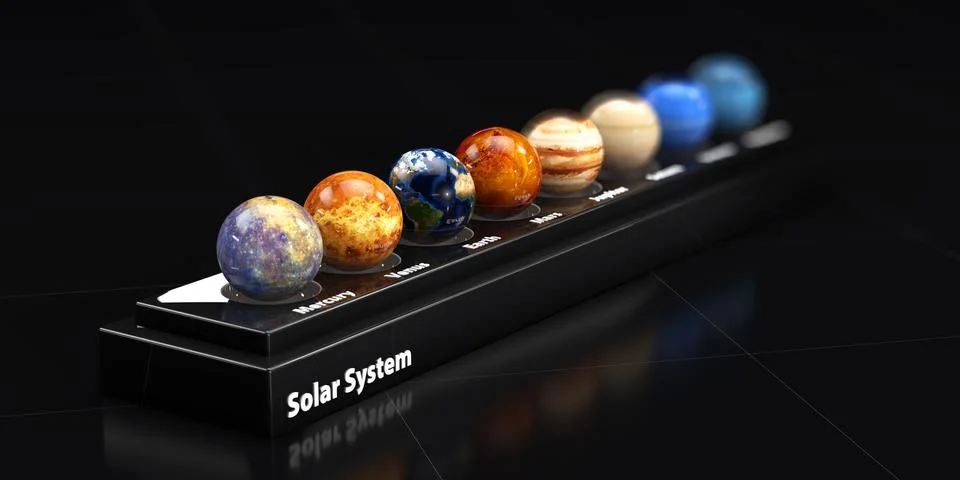 The planets of our solar system. Blured background, 3d illustration Stock Illustration