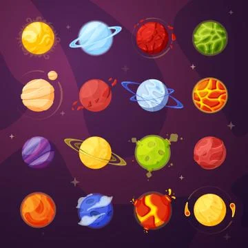 Planets in outer space cartoon vector illustrations set Illustrazione stock
