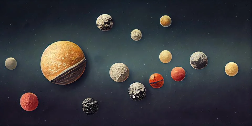 Planets in outer space with satellites and meteors. Astronomy concept. Stock Illustration