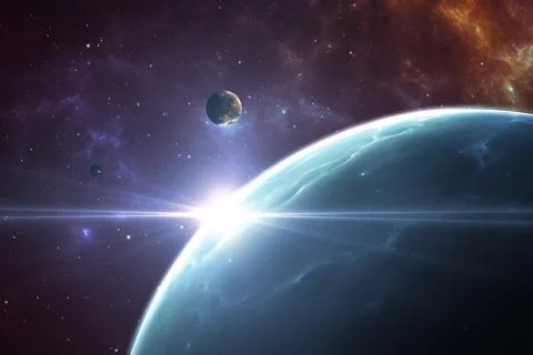 Planets outside our solar system. Exoplanets and exoplanetary systems Stock Illustration
