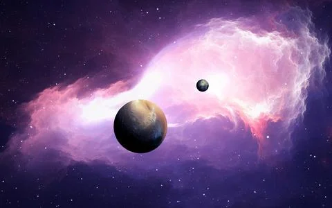 Planets outside our solar system. Exoplanets and exoplanetary systems, spac.. Stock Illustration