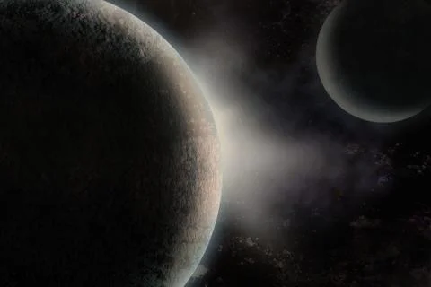 Planets over the nebulae Stock Illustration