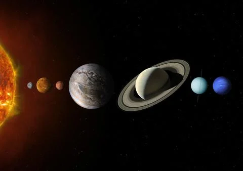 Planets on parade: Seven planets set to align. Stockfoto's