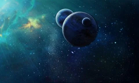 Planets in the rays of light, cosmic nebula Stock Illustration