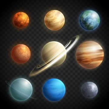 Planets Realistic Transparent Set Illustrazione stock
