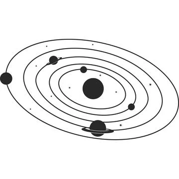 The planets revolve around the earth. Flat black icon. Stock-Illustration