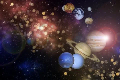 Planets in the row Solar system in the starry universe with copy space Elements Stock Illustration