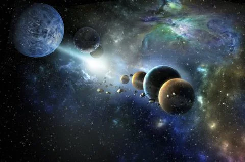 Planets in the row Solar system in the starry universe with copy space Elements Stock Illustration