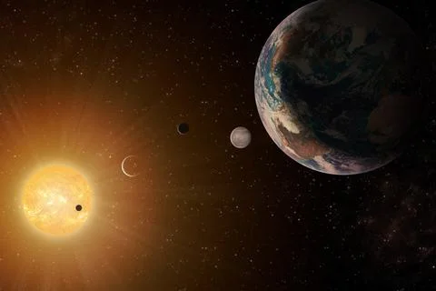 Planets in the row with the sun in the Solar system Elements of this image fu Stock Illustration