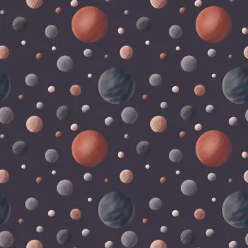 Planets seamless pattern. Space illustration on a dark background. Stock Illustration