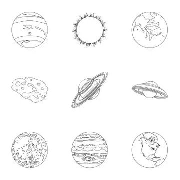Planets of the solar system. Cosmic objects. Planets icon in set collection on Stock Illustration