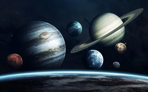 Planets of Solar system. Earth, Mars, Jupiter and others. Elements of this image Stock Photos
