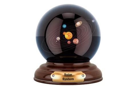 Planets of the solar system inside crystal ball, 3D rendering Stock Illustration