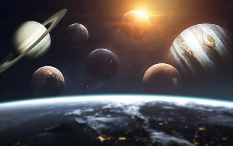 Planets of Solar system, Mars, Earth, Jupiter and others. Elements of this image Illustrazione stock