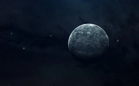 Planets of solar system, Mercury, in endless dark space. Educational image Stock Photos