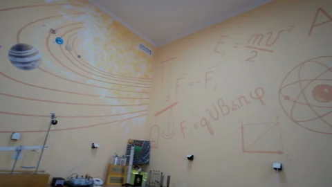 Planets of solar system model geography class Stock Footage 158155474