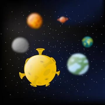 Planets of  solar system.  Moon and Jupiter. Mars and Earth.  milky way. Blac Ilustração Stock