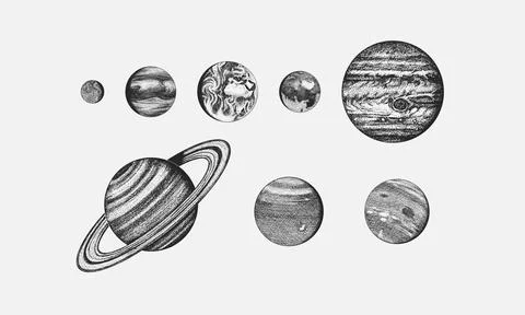 Planets in solar system. Moon and the sun, mercury and earth, mars and venus Ilustração Stock