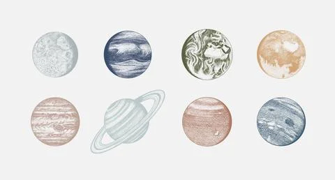 Planets in solar system. Moon and the sun, mercury and earth, mars and venus Ilustração Stock