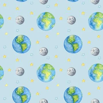 Planets of the solar system Seamless pattern. Outer Space planet Mercury Venus Stock Illustration