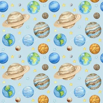 Planets of the solar system Seamless pattern. Outer Space planet Mercury Venus Illustrazione stock