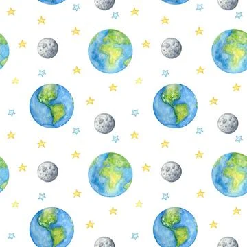 Planets of the solar system Seamless pattern. Outer Space planet Mercury Venus Illustrazione stock
