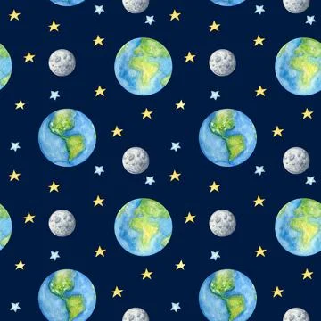 Planets of the solar system Seamless pattern. Outer Space planet Mercury Venus Stock Illustration