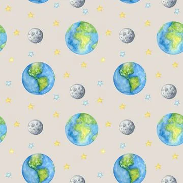 Planets of the solar system Seamless pattern. Outer Space planet Mercury Venus Illustrazione stock
