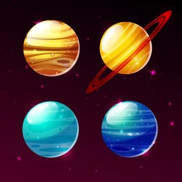 Planets of solar system in space galaxy cartoon illustration Stockillustratie