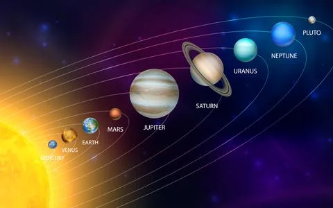 Planets of the Solar System. Vector 3d Realistic Space Planet Set in Space Stock Illustration