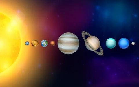 Planets of the Solar System. Vector 3d Realistic Space Planet Set in Space Stock Illustration